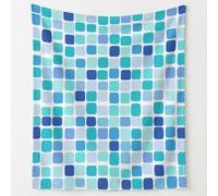 Soft Fleece Throw Blanket - 59in × 59in Cozy Flannel Plush Fluffy Throw Blanket for Sofa Bed Couch or Chair, Minimal Modern Grid Block Blue White Mosaic Calm Geometry Gift for Kids