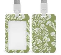 Soft Floral Plant Leaves on Olive Green ID Badge Holder Retractable Clip Card Holder Card Protector Name Badge Name Tag for Work Office Doctor Nurse