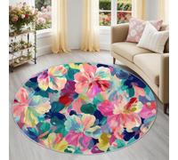 Soft Floral Round Rug, Multicoloured Washable Non-Shedding Exquisite Chic Vibrant Area Rugs 160 cm for Kitchen, Non-Slip Bedside Rug Floor Mat for Bedroom