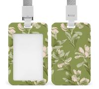Soft Floral with Leaves on Olive Green ID Badge Holder Retractable Clip Card Holder Card Protector Name Badge Name Tag for Work Office Doctor Nurse
