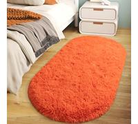 Soft Fluffy Area Rug for Bedroom, Orange Fuzzy Shaggy Oval Throw Rugs for Bedside, Non-Slip Cozy Plush Shag Carpet for Girls Kids Room Nursery Dorm Living Room, 2.6 x 5.3 Feet