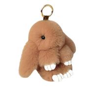Soft Fluffy Bunny Keychain - Cute Rex Rabbit Faux Fur Plush Pendant, Lovely Pompom Keyring and Bag Charm for Women Girls, Handbag Car Key Accessory, Easter Birthday Gift Ideas (Camel)