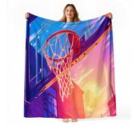 Soft Fluffy Color Fleece Flannel Throw Blanket, Modern Sports Athletics Basketball Printed Blanket, Microfiber Warm Throw for All Seasons for Couch Sofa Bed Office - 150 x 200 cm