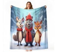 Soft Fluffy Colorful Fleece Flannel Throw Blanket, Cartoon Snow Christmas Animals Bear Printed Blanket, Microfiber Warm Throw for All Seasons for Couch Sofa Bed Office - 100 x 130 cm