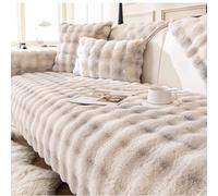 Soft Fluffy Plush Sofa Cover, New Non-slip Sofa Covers 1 2 3 Seater, Rabbit Faux Fur Couch Cover, Sofa Protectors from Pets, L Shape Sofa Slipcovers for Living Room,Beige,90 * 210cm