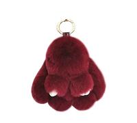 Soft Fluffy Rabbit Keychain Cute Plush Bunny Key Rings Plush Bunny Key Rings Faux Fur Keyring Pompom Keychain Decoration (wine(18cm))