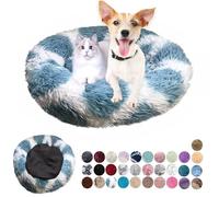 Soft Fluffy Round Dog Houses - Calming Pet Beds, Plush Anti Anxiety, Anti-Slip Cat Bed, Easily Washable, Improving Sleeping and Warm, 100cm, Small, Medium, Large, White, Blue