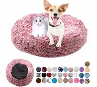 Soft Fluffy Round Dog Houses Calming Plush Anti-Anxiety Cat Bed Easily Washable Dog Beds Improving Sleeping and Warm, Small Medium Large Gradient Pink 40cm
