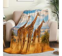 Soft Fluffy Throw Blanket 130 x 150 cm, Warm Flannel Fleece Blankets with Animal Grassland Giraffe Pattern for Boys Kids Men Lovers - Colorful Print Comfort Plush Blanket for Bed Sofa Couch