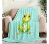 Soft Fluffy Throw Blanket 180 x 200 cm, Warm Flannel Fleece Blankets with Cartoon Cute Frog Pattern for Boys Kids Men Lovers - Light Blue Print Comfort Plush Blanket for Bed Sofa Couch