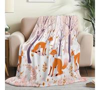 Soft Fluffy Throw Blanket 200 x 220 cm, Warm Flannel Fleece Blankets with Cartoon Tree Fox Pattern for Boys Kids Men Lovers - Light Pink Print Comfort Plush Blanket for Bed Sofa Couch