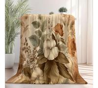 Soft Fluffy Throw Blanket 200 x 220 cm, Warm Flannel Fleece Blankets with Retro Leaves Flowers Pattern for Boys Kids Men Lovers - Light Brown Print Comfort Plush Blanket for Bed Sofa Couch
