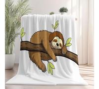 Soft Fluffy Throw Blanket 220 x 240 cm, Warm Flannel Fleece Blankets with Cartoon Cute Sloth Pattern for Boys Kids Men Lovers - White Print Comfort Plush Blanket for Bed Sofa Couch