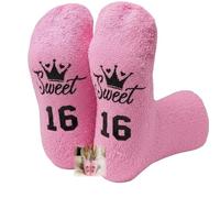 Soft Fun Letter Plush Socks for Girls Women Sweet Gifts Personalized Comfortable Long Stockings - Pink Fluffy Birthday Presents Happy Sixteen Teen Years