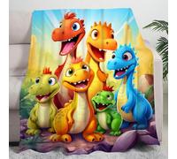 Soft Funny Dinosaur Throw Blanket, Cute Smiling Dinosaurs HD Digital Print Flannel Blanket, Lightweight Colorful Dinos Print Nap Throw Gifts for Birthday Christmas