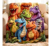 Soft Funny Throw Blanket Cute Smiling Dinosaurs HD Digital Print Flannel, Contemporary Animal Theme All-Season Cozy Knitted Thermo-Regulating Cover (150x200cm)