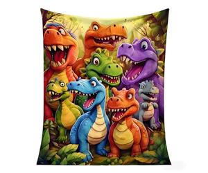 Soft Funny Throw Blanket Cute Smiling Dinosaurs HD Digital Print Flannel, Contemporary Animal Theme, Cute Dragon Cozy Lightweight Blanket, Warm Ultra-Soft Nap Throw for Home Travel (70x100cm)