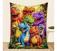 Soft Funny Throw Blanket Cute Smiling Dinosaurs Hd Digital Print Flannel, Dinosaur Blankets Gifts for Kids, Contemporary Animal Theme All-Season