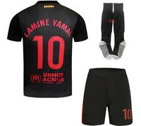 Soft Gardin Barcelona Kids Away 2024/2025#10 Yamal Edition Away Football Jersey Shorts Socks Gift Set Retro Youth Sizes (Black, 20)