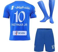 Soft Gardin Hilal Riyadh Al 2023/2024 Neymar #10 Home Football Soccer Jersey/Shorts Socks Gift Set for Children Youth Sizes (Blue, 16)