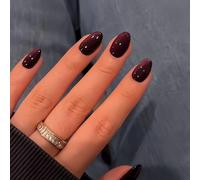 Soft Gel Press on Nails Extra Short Oval, 30 Pcs Dark Pink Cat Eye False Nails Short Almond, Sparkly Glitter Black Fake Nails Set, Reusable Shiny Bling Stick on Nail for Women Small Sizes