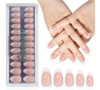Soft Gel Press On Nails Short, 32 Pcs 16 Sizes Sheer Nude Pink Short False Nails Press ons Oval, Reusable Artificial Nails with Glue, Natural Almond Stick On Nail for Women Everyday Elegance - A