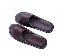 Soft Genuine Leather Slippers Casual Open Toe Sandals Men Women Indoor Non-Slip Leather Slippers Comfort Home Bedroom Shoes For Living Room Office Guests Visitor(Brown,39/40 EU)