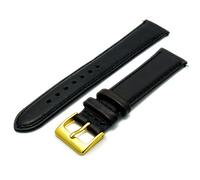 Soft Genuine Leather Watch Strap Band 20mm, Black, Gilt (Gold Colour) Buckle