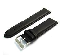 Soft Genuine Leather Watch Strap Band 22mm, Black, Chrome (Silver Colour) Buckle