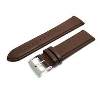 Soft Genuine Leather Watch Strap Band 22mm, Brown, Chrome (Silver Colour) Buckle
