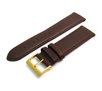 Soft Genuine Leather Watch Strap Band 22mm, Brown, Gilt (Gold Colour) Buckle