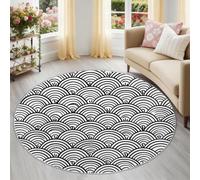Soft Geometric Waves Round Rug, Black And White Washable Non-Shedding Classical Minimalist Area Rugs 100 cm for Kitchen, Non-Slip Bedside Rug Floor Mat for Bedroom