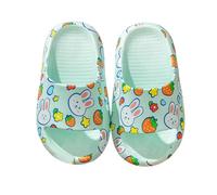 Soft Girls Slippers EVA Material with Cute Strawberry Rabbit Print for Indoor Outdoor Breathable Comfortable as Children's Shoes for Toddlers, Green, 8 UK Child