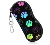 Soft Glasses Eyeglass Case Bag With Clip - Reading Glass Pouch for Kids Women Men Paw Print Neoprene Cloth Travel Extra Large Slim Cases With Zipper