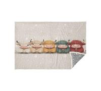Soft Glowing Stars Blanket Cute Oxen Lineup Beige Reversible Flannel Throw for Couch Bed and Home Decor