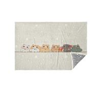 Soft Glowing Stars Blanket Lovable Cats Beige Reversible Flannel Throw for Couch Bed and Home Decor