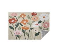 Soft Glowing Stars Blanket Midcentury Flowers Beige Reversible Flannel Throw for Couch Bed and Home Decor