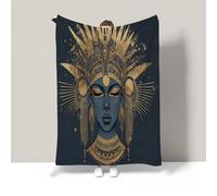 Soft Gold Foil Egyptian Queen Flannel Throw Vintage Illustration Cozy Fleece Plush Warm Blanket Kids For Bed Sofa Office Knee Pad, Bed Car Camp Beach Blanket Navy Blue Throw Blankets 80"X80"