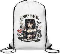 Soft Goth Aesthetic Hard Feelings Gym Sack Casual Drawstring Bag White