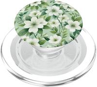 Soft Green Hibiscus Flowers Pattern Aesthetic Leaves PopSockets PopGrip for MagSafe