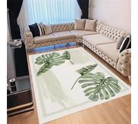 Soft Green Leaf Area Rug 80x150cmWashable Bedroom Carpet Perfect for Kids' Room or Office Stylish Printed Floor Mat Cozy and Durable Design