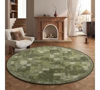 Soft Green Round Rug 120cm Machine Washable Non Slip Fluffy Carpet for Living Room Dining Room Bedroom Office & Kitchen Lightweight Non Shedding Cle Rug