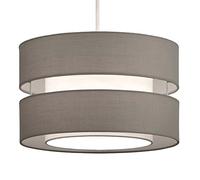 Soft Grey Cotton Fabric Double Layer Retro Easy Fit Round Drum Pendant Shade | 30cm Diameter (12") | None Electric Shade | Pendants & Table Lamps | Fits All Lampholder Types E14 E27 B15 B22
