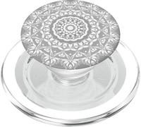 Soft Grey Mandala White Light Gray Flower Floral Mandalas PopSockets PopGrip for MagSafe
