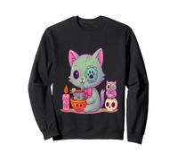 Soft Grunge Aesthetic Kawaii Creepy cat Eating Ramen Sweatshirt