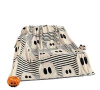 Soft Halloween - printed Flannel Blanket with Playful Ghosts and Stripes, Contemporary Digital Design, All - Season Cozy for Sofa and Bed, Machine Washable, Ideal for Holiday Party Decor