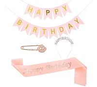 Soft Happy Birthday Sash Gold Foil Clip-on Adjust All-fit Crown Embellished For Rhinestone Brooch For Women Girls Happy Birthday Gold And