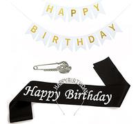 Soft Happy Birthday Sash Gold Foil Clip-on Adjust All-fit Crown Embellished For Rhinestone Brooch For Women Girls Happy Birthday Gold And
