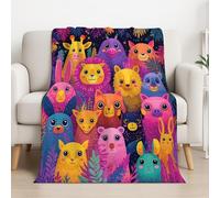 Soft Illustration Fleece Blanket Vivid Jungle Animals Wrinkle-Resistant Home Decor For Adults Kids 59in × 59in (150cm × 150cm),Colorful