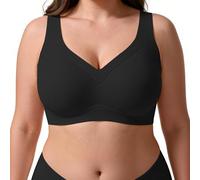 Soft Intention Jelly Wireless Bra,No Underwire Wireless Push Up Seamless Full Coverage Comfort Regular & Plus Size, Black, 4X-Large